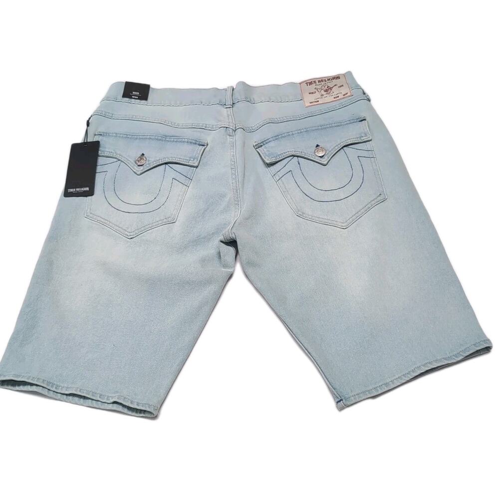 True Religion Rocco Denim Shorts Mens Size 34 Flap Light Wash Jean Jorts NEW NWT